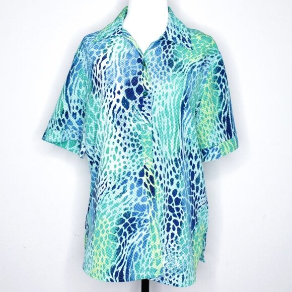 NWT Unisex Watercolor  Print Button Down Blouse by Alia - Picture 3 of 12